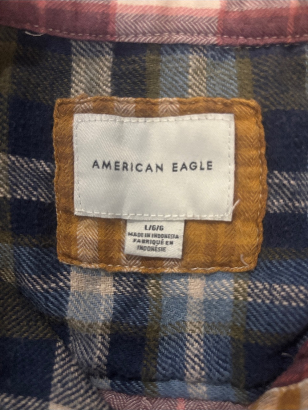 American Eagle Cropped Plaid Flannel Shirt - Navy, Mustard, Mauve, & green. - Picture 2 of 7